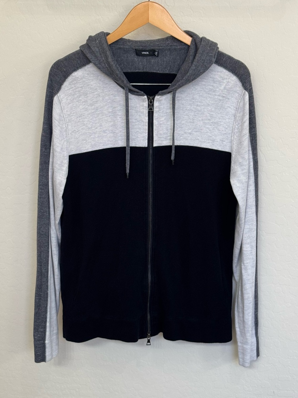 Vince Men's Colorblock Full-Zip Hoodie Cotton Cashmere Blend Size L